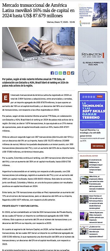 Mercado transaccional de Amrica Latina moviliz 16% ms de capital en 2024 hasta US$ 87.679 millones